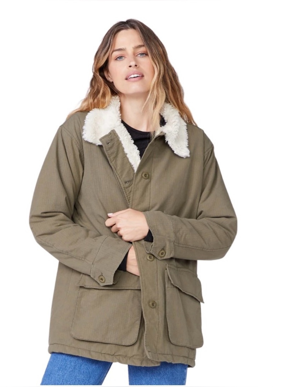 Monrow Women’s Sherpa Lined Utility Jacket Size XS